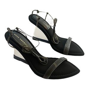 Good American PVC smoky clear wedge ankle strap shoes NWT